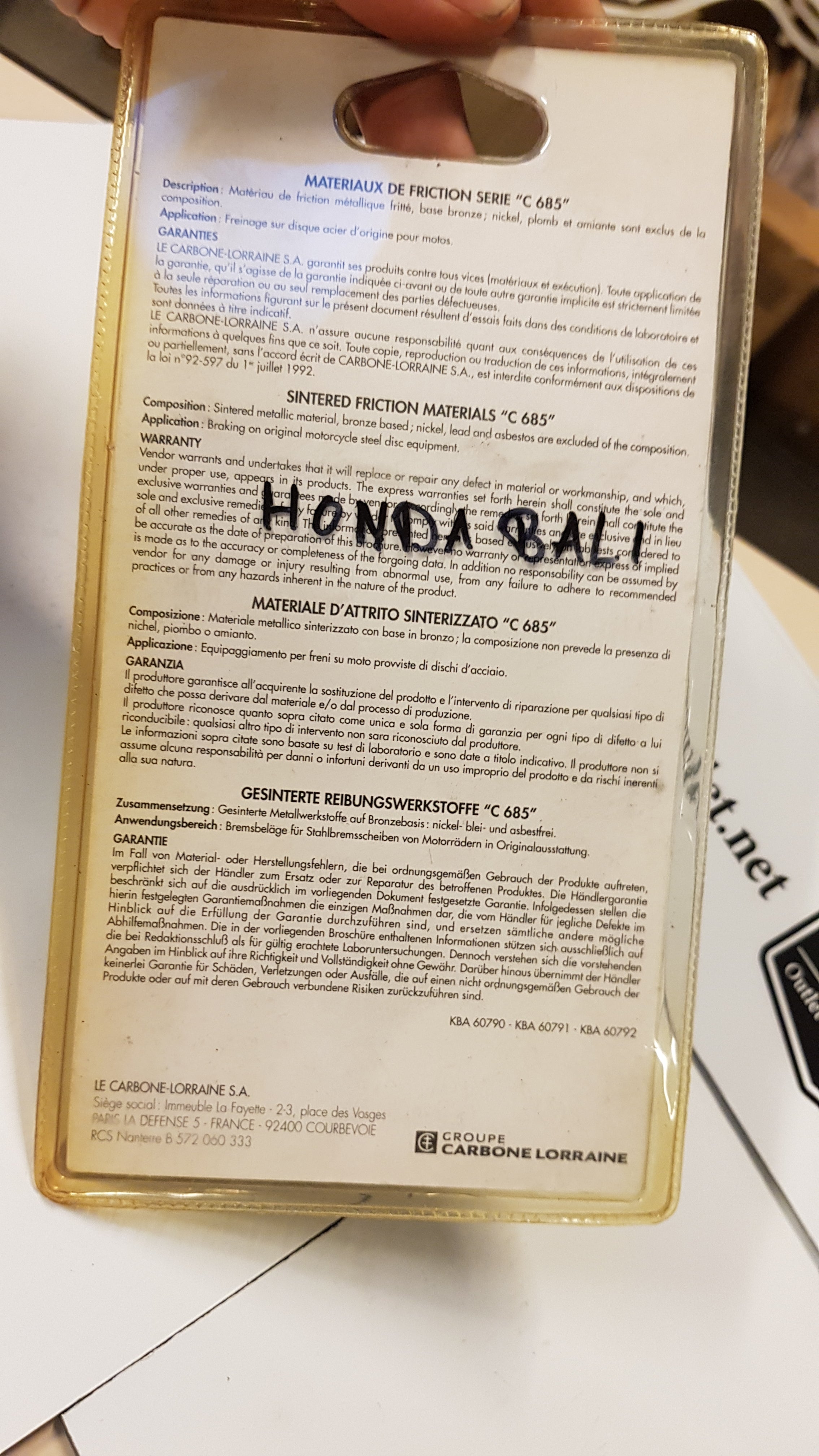 Remblokken Honda Bali nieuw